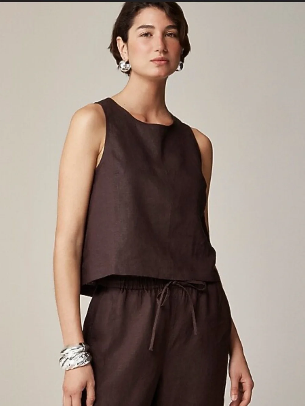 J.Crew Maxine Pascal Swingy Top Shell in Linen Deep Chocolate Small